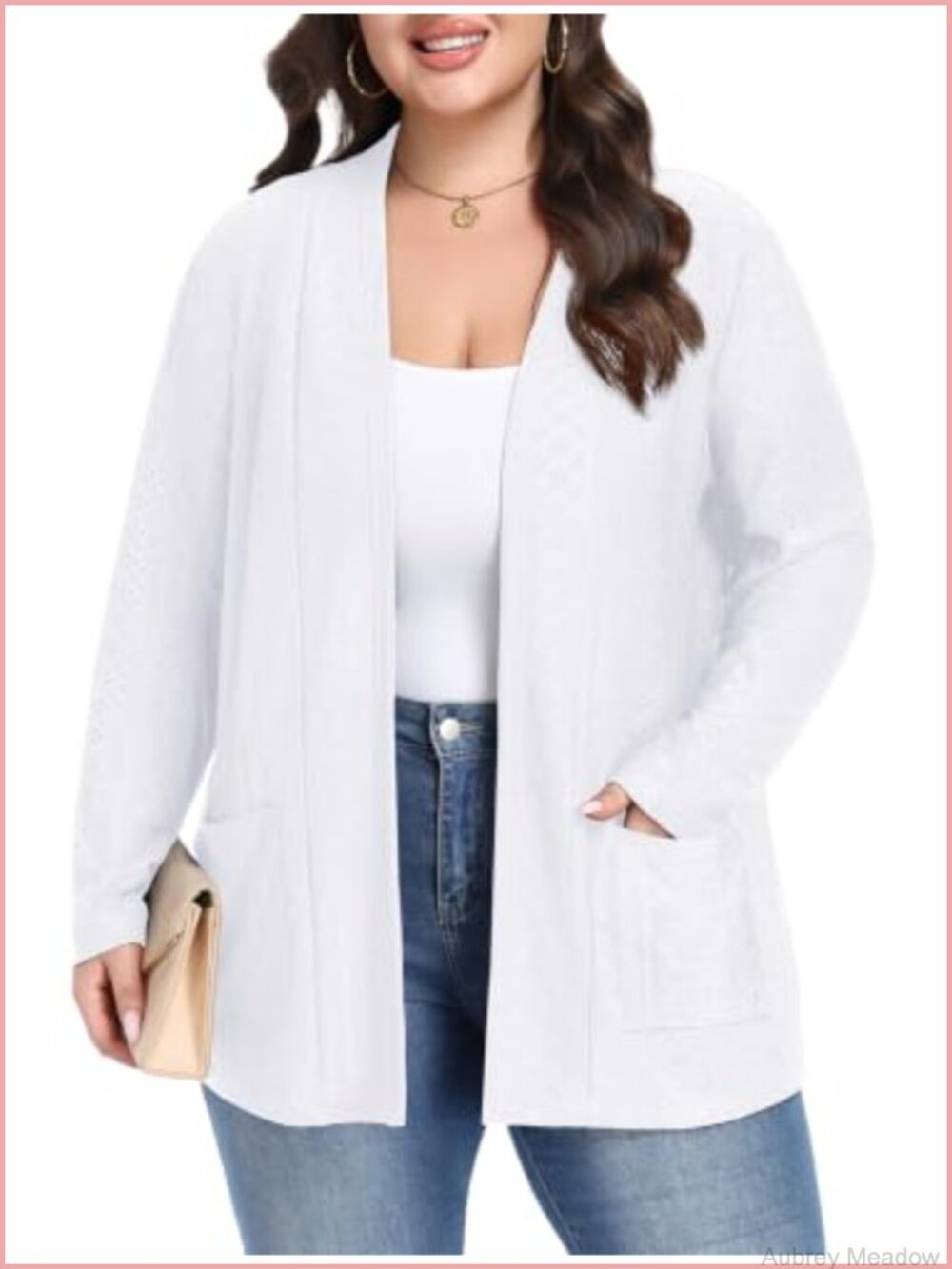 Plus Size Open Front Cardigan Long Sleeve Lightweight with Pockets